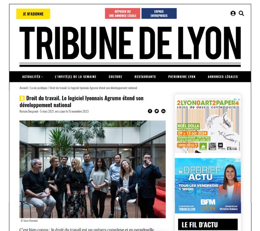 Agrume dans le journal de La TRIBUNE DE LYON : extrait de l'article