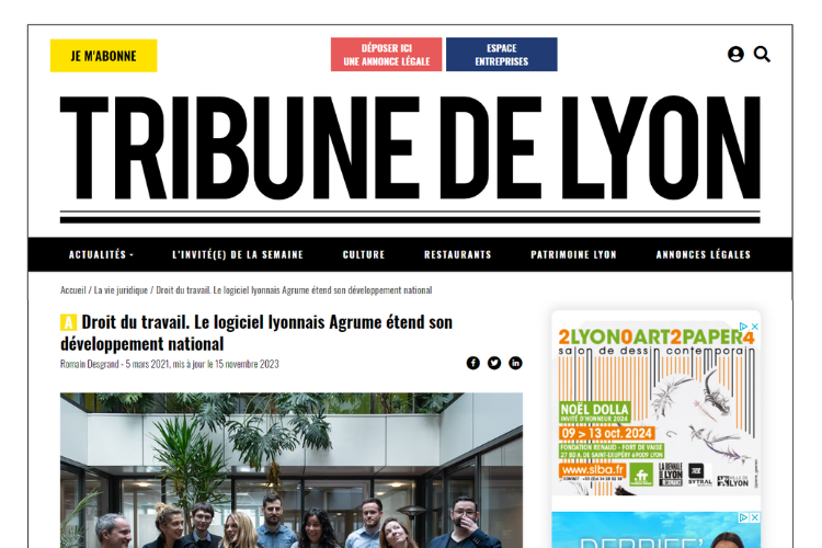 Agrume dans le journal de La TRIBUNE DE LYON