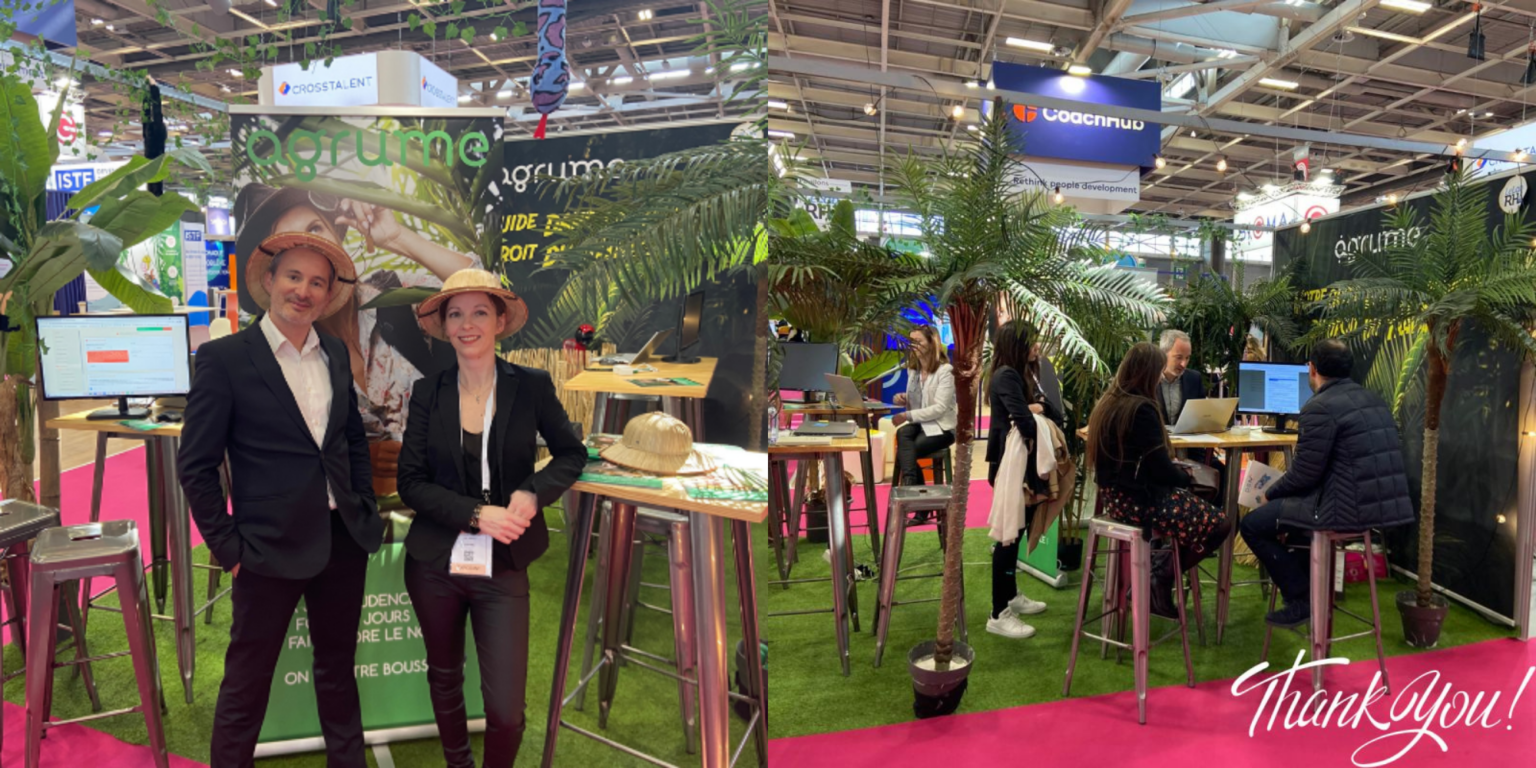 Lise Pimard et Colomban de La Monneraye sur le stand Agrume au salon Solution RH 2022