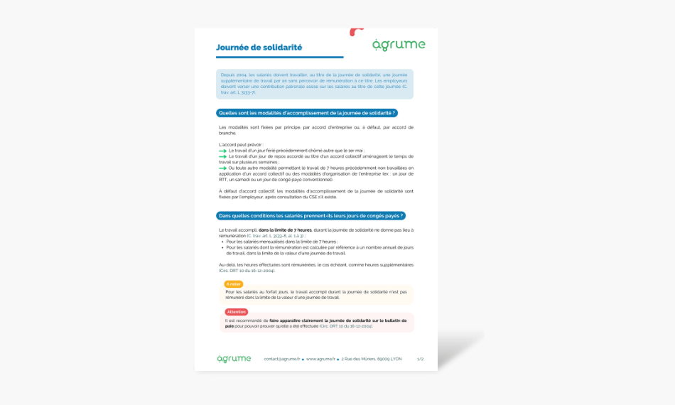 Fiche pratique Journée de solidarité