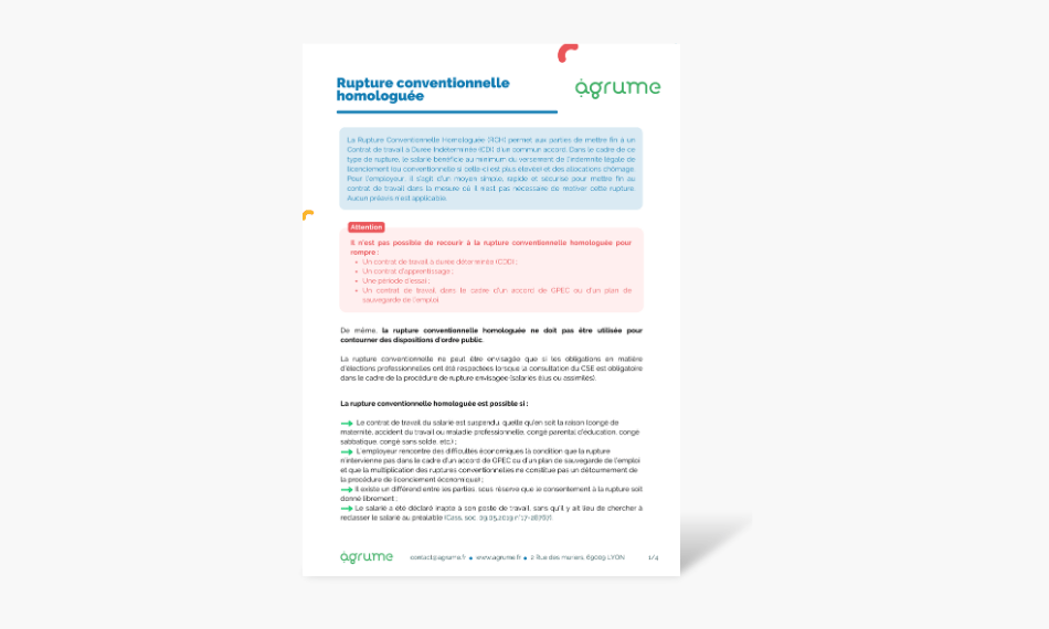 Fiche pratique Rupture conventionnelle homologuée