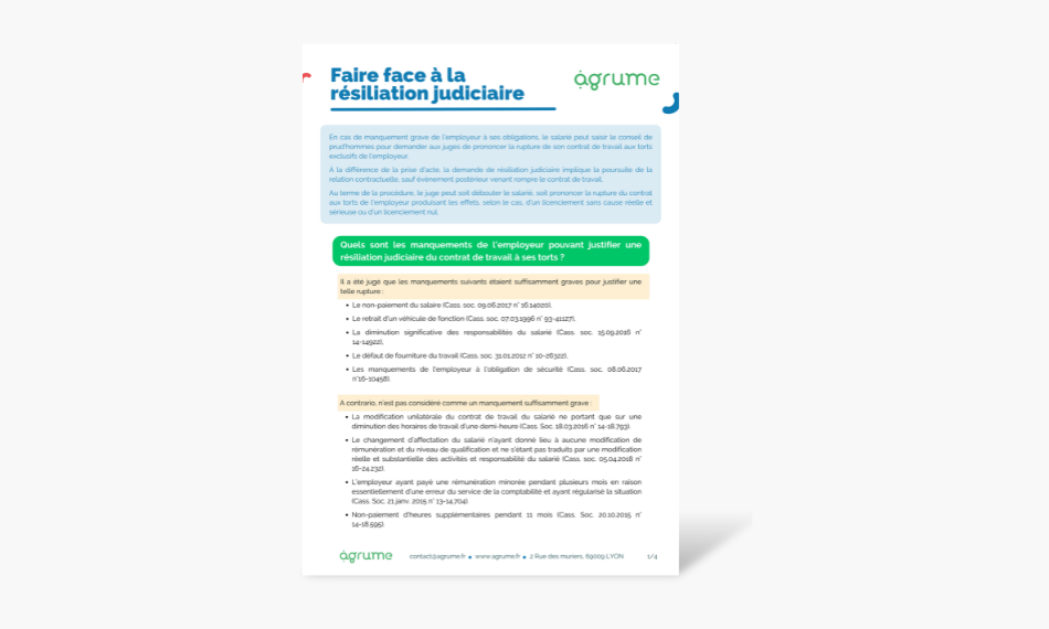 Fiche pratique : la résiliation judiciaire