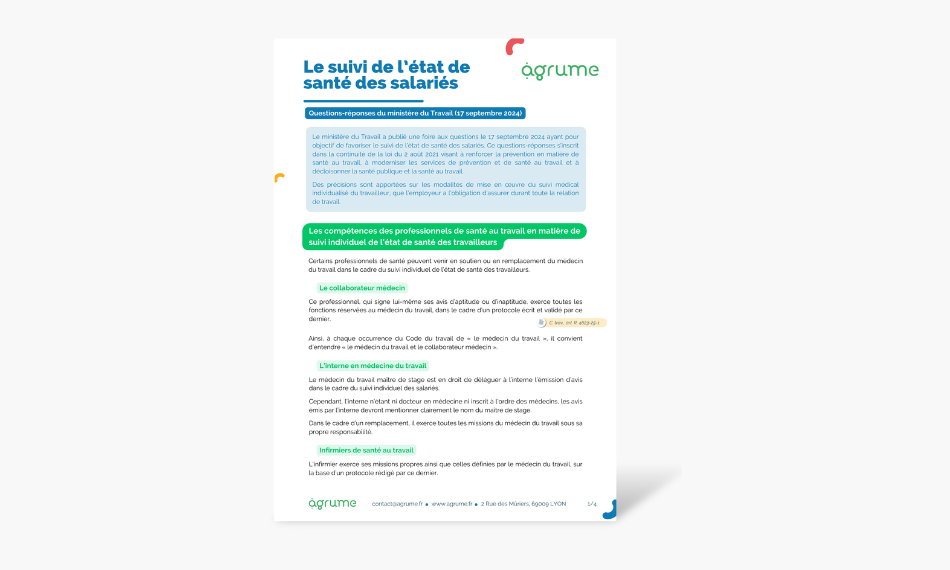Fiche pratique : le suivi de l'état de santé des salariés