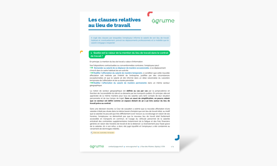 Fiche pratique : les clauses relatives au lieu de travail