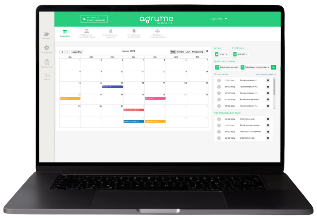 Logiciel Agrume CSE -page d'accueil