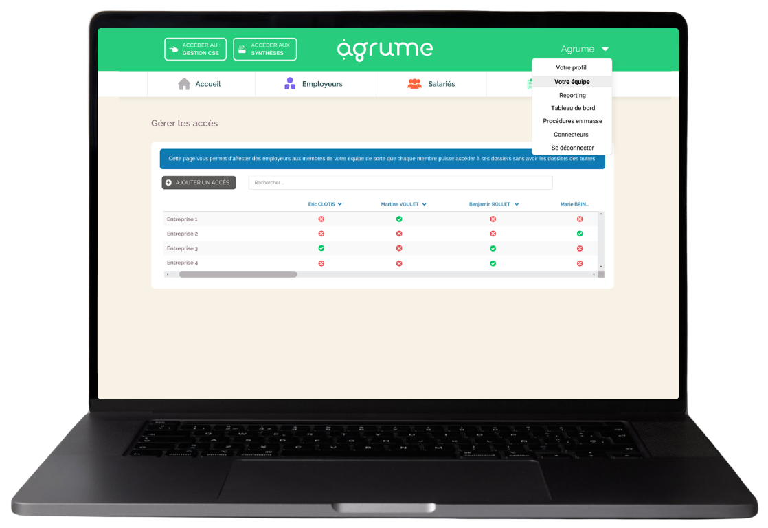 mockup logiciel EXPERT - Gestion des accès de l'équipe
