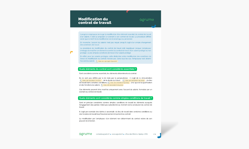 Fiche pratique - Modification du contrat de travail