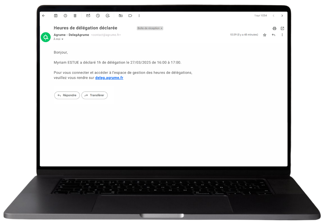 Mockup mail notification managers DelegAgrume - Déclartion heures délégation