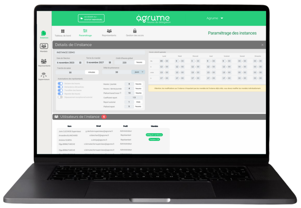Logiciel Agrume : gestion des heures de délégation