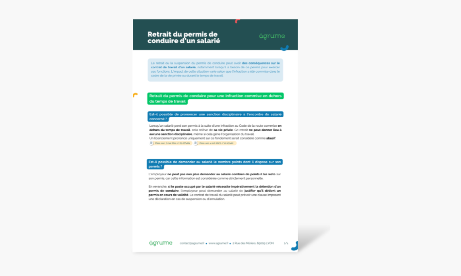 Fiche pratique - Retrait du permis de conduire d'un salarié (1)