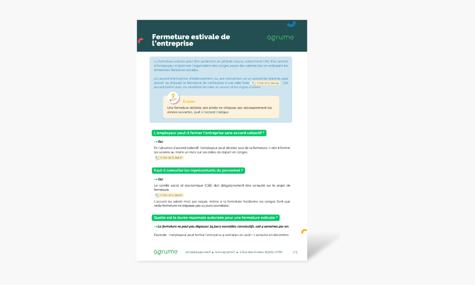Fermeture estivale de l’entreprise